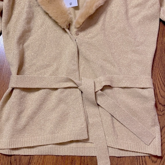 🌷 Mixit 🌷 Gold Sparkle Fur Trim Cardigan Sweater NWT - Picture 4 of 10
